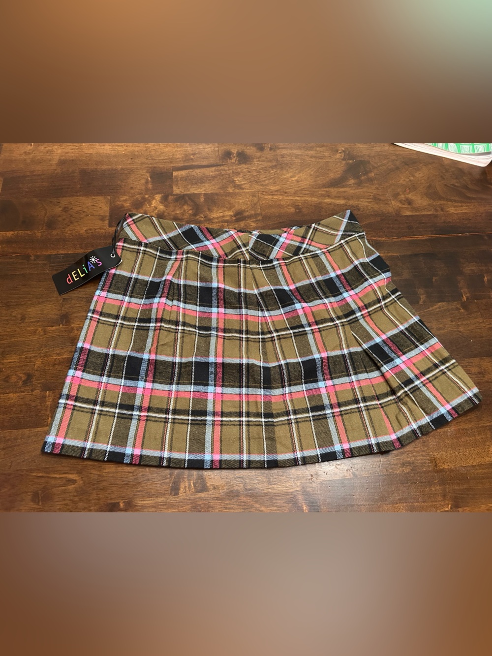 dELiA*s Olive Plaid Pleated Mini Skirt NWT medium